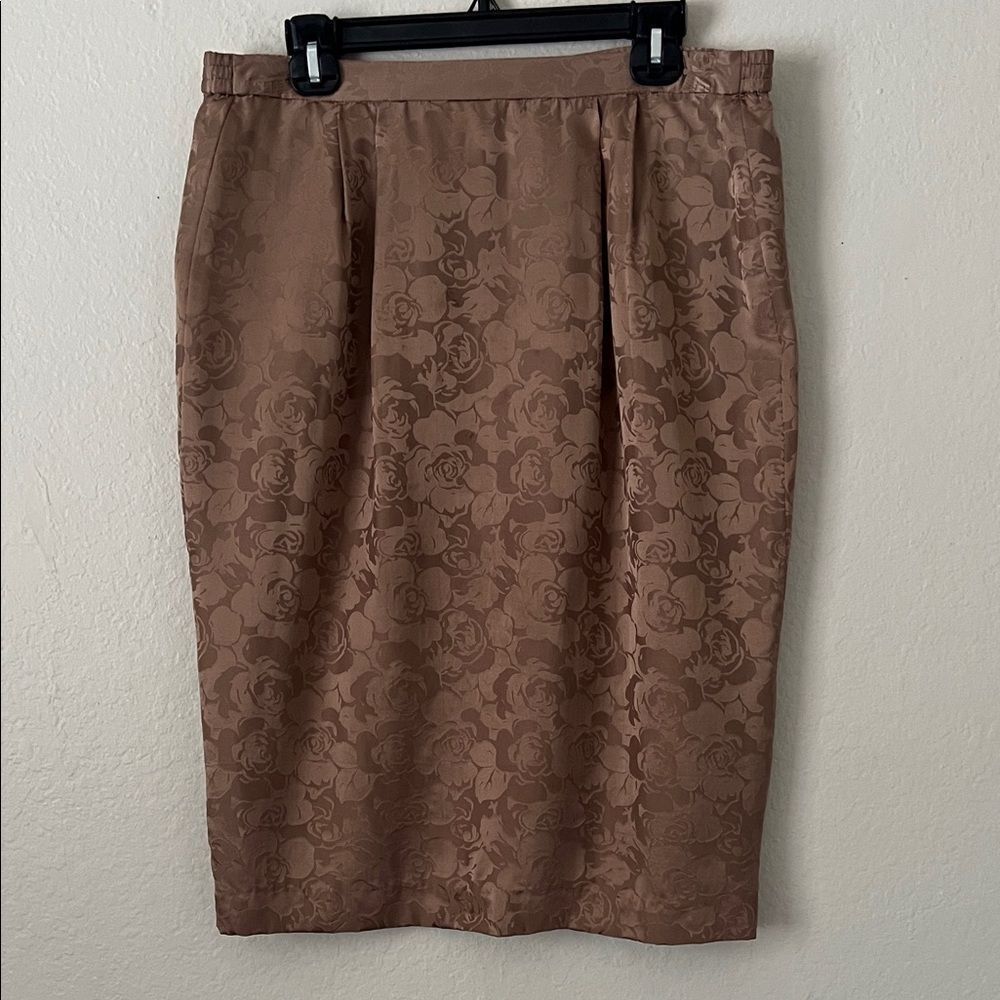 Elegant Brown Lined Floral Silk Skirt in Size 12